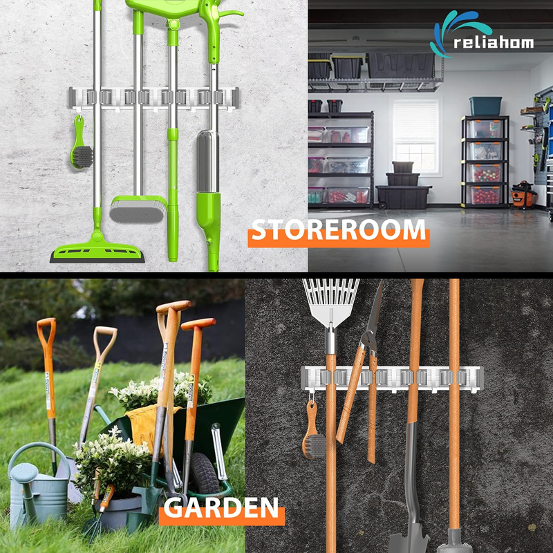 Wall Mount Broom Holder Mop Hanger, Metal Tool Organizer