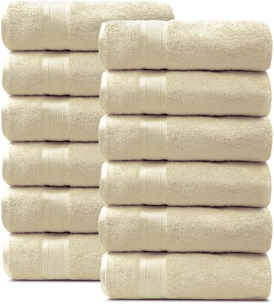 Soft Comfort 100% Air Rich Cotton Yarn Towels, 6 Piece Set - 6 Wash Cloth, Super Soft, High Absorbent, 550 GSM, Machine Washable (Sand)