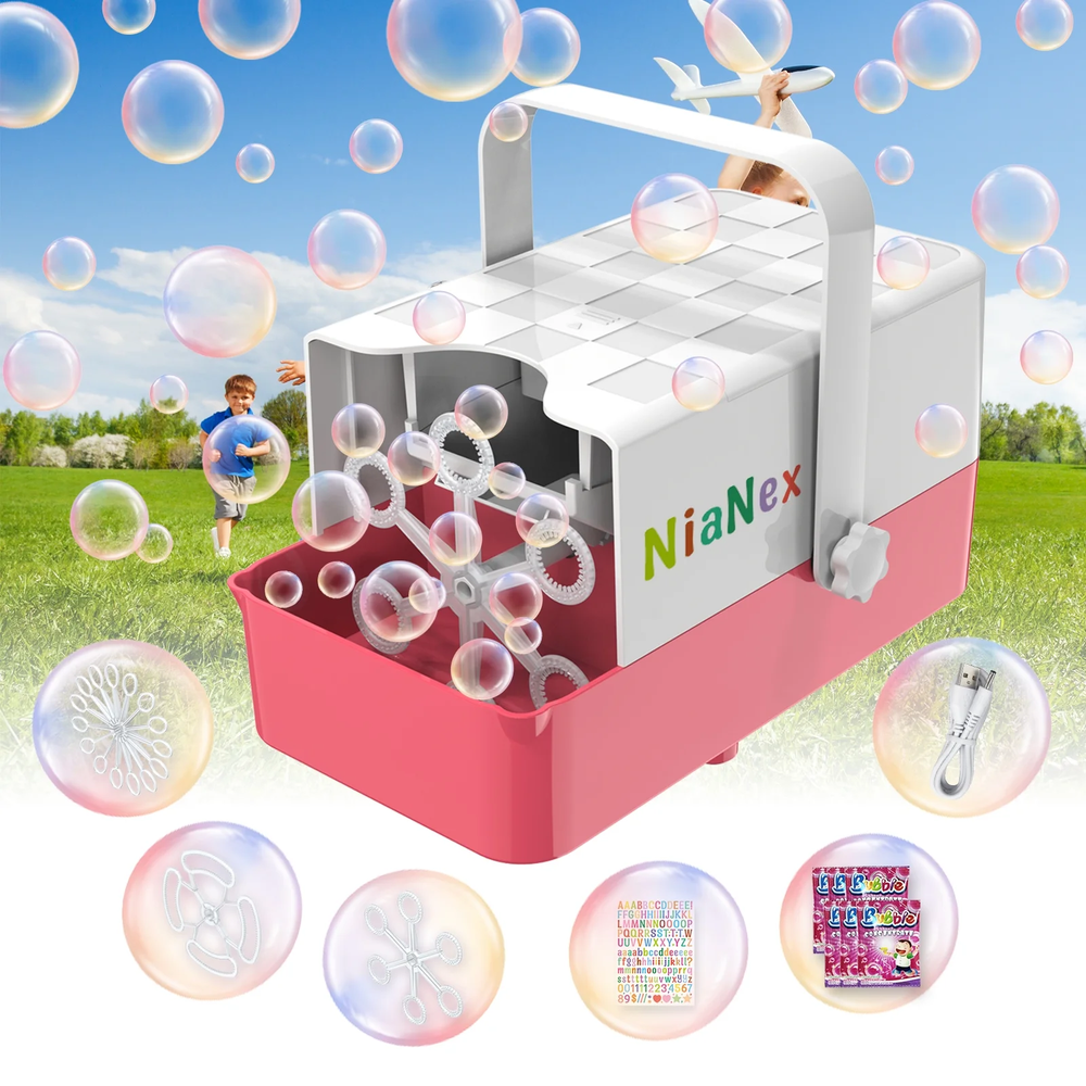Automatic Bubble Machine with 3 Replaceable Wands, 10000+ Bubbles per Minute