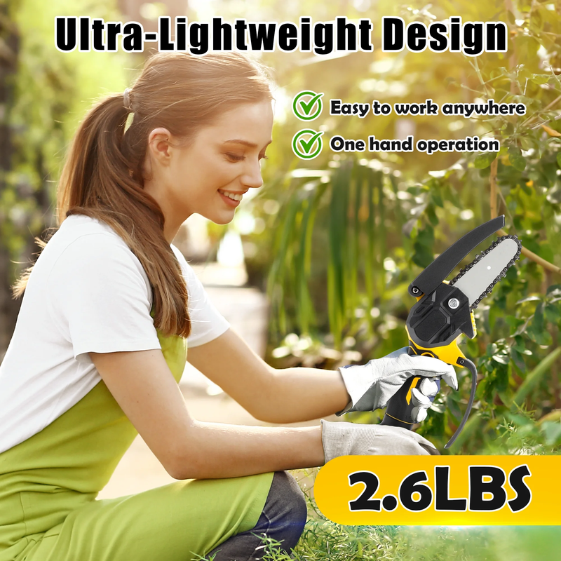 4 Inch Mini Chainsaw with 2 Batteries, Portable Cordless Handled Chain Saw for Trimming