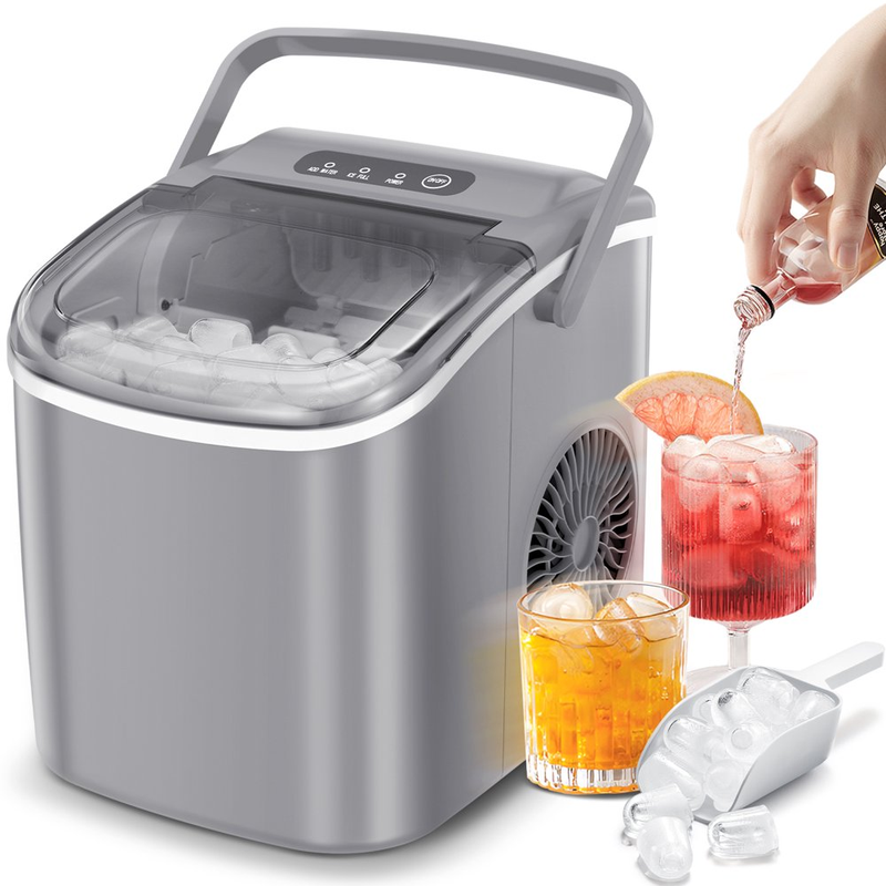 Self-Cleaning Portable Ice Maker Machine with Handle, 9 Bullet-Shaped Ice Cubes Ready in 6 Mins, 26Lbs/24H
