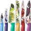 12 Pcs Colorful Pattern Kitchen Knife Set, 6 Stainless Steel Kitchen Knives with 6 Blade Guards, Dishwasher Safe