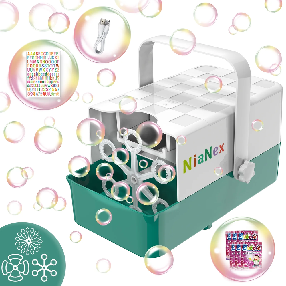 Automatic Bubble Machine with 3 Replaceable Wands, 10000+ Bubbles per Minute