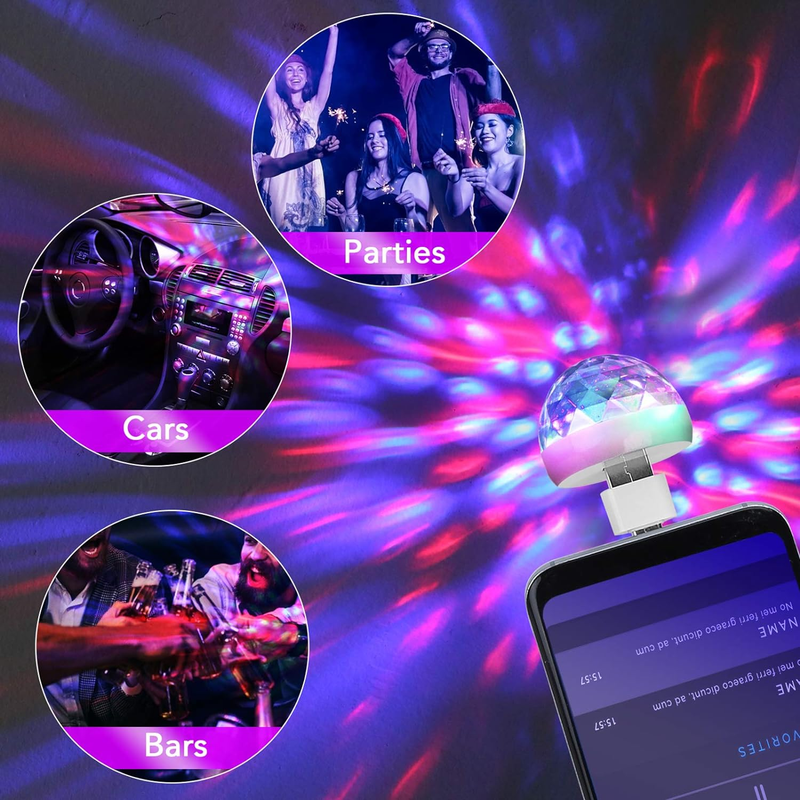 USB Mini Disco Ball Party Lights - Sound Activated DJ Stage Strobe Lights