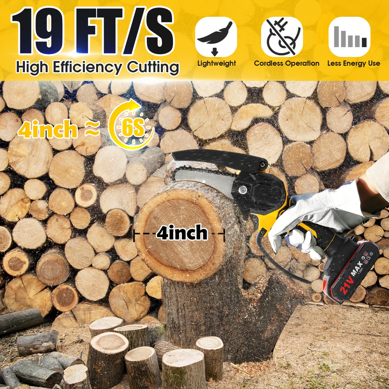 4 Inch Mini Chainsaw with 2 Batteries, Portable Cordless Handled Chain Saw for Trimming