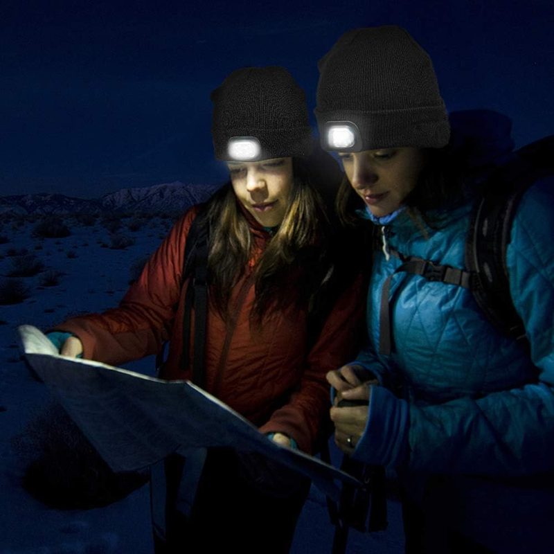2 Pack - LED Beanie with Light - USB Rechargeable Lighted Cap Head Lamp Hat