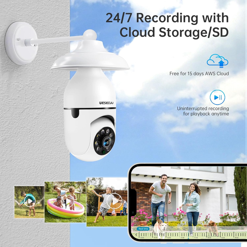 Security Camera Light Bulb - 2K WiFi with Motion Detection, Night Vision, Two-Way Talk