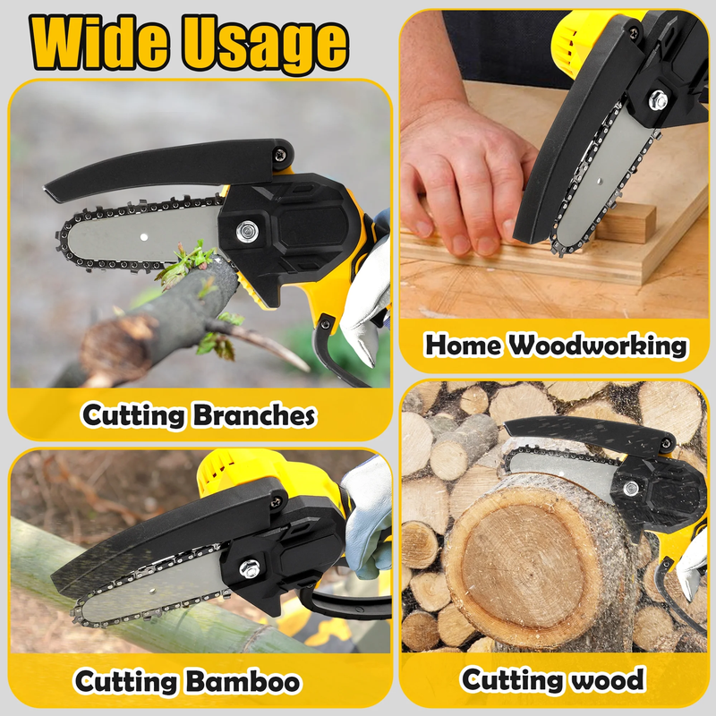 4 Inch Mini Chainsaw with 2 Batteries, Portable Cordless Handled Chain Saw for Trimming
