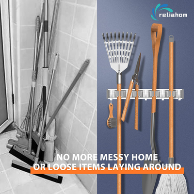 Wall Mount Broom Holder Mop Hanger, Metal Tool Organizer