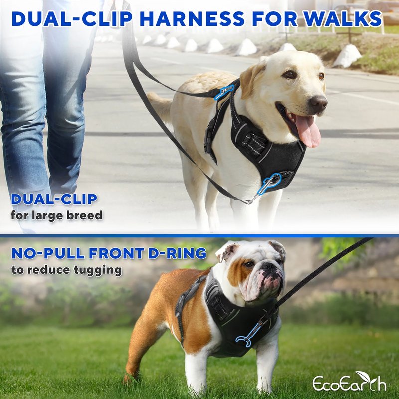Dog Harness Soft-Padded w/ Reflective Strips for Running, Hiking & Training