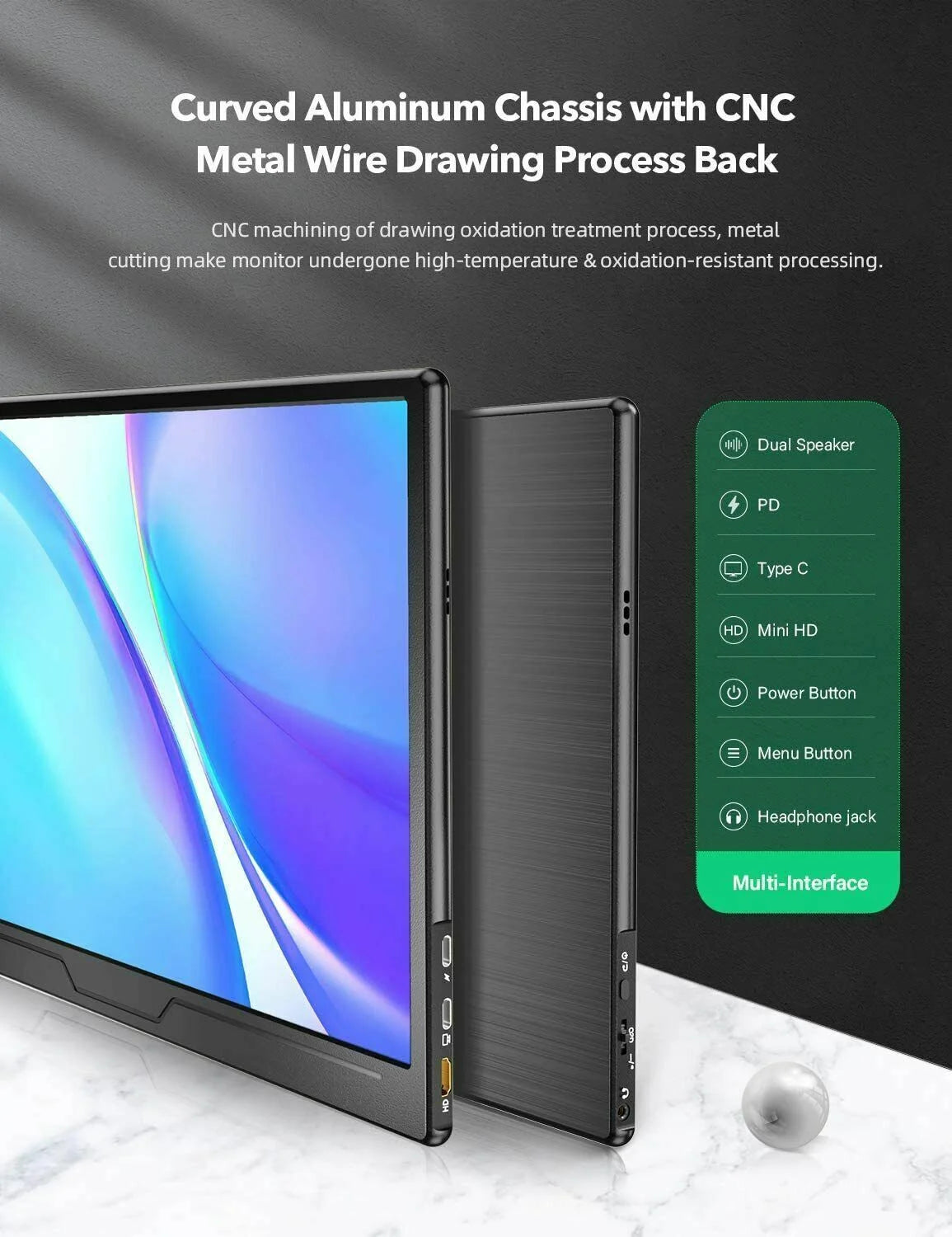 15.6 Inch Portable Monitor for Laptop w/ Stand - 180° Adjustable 1080P IPS Eye Care Screen, Dual Speaker