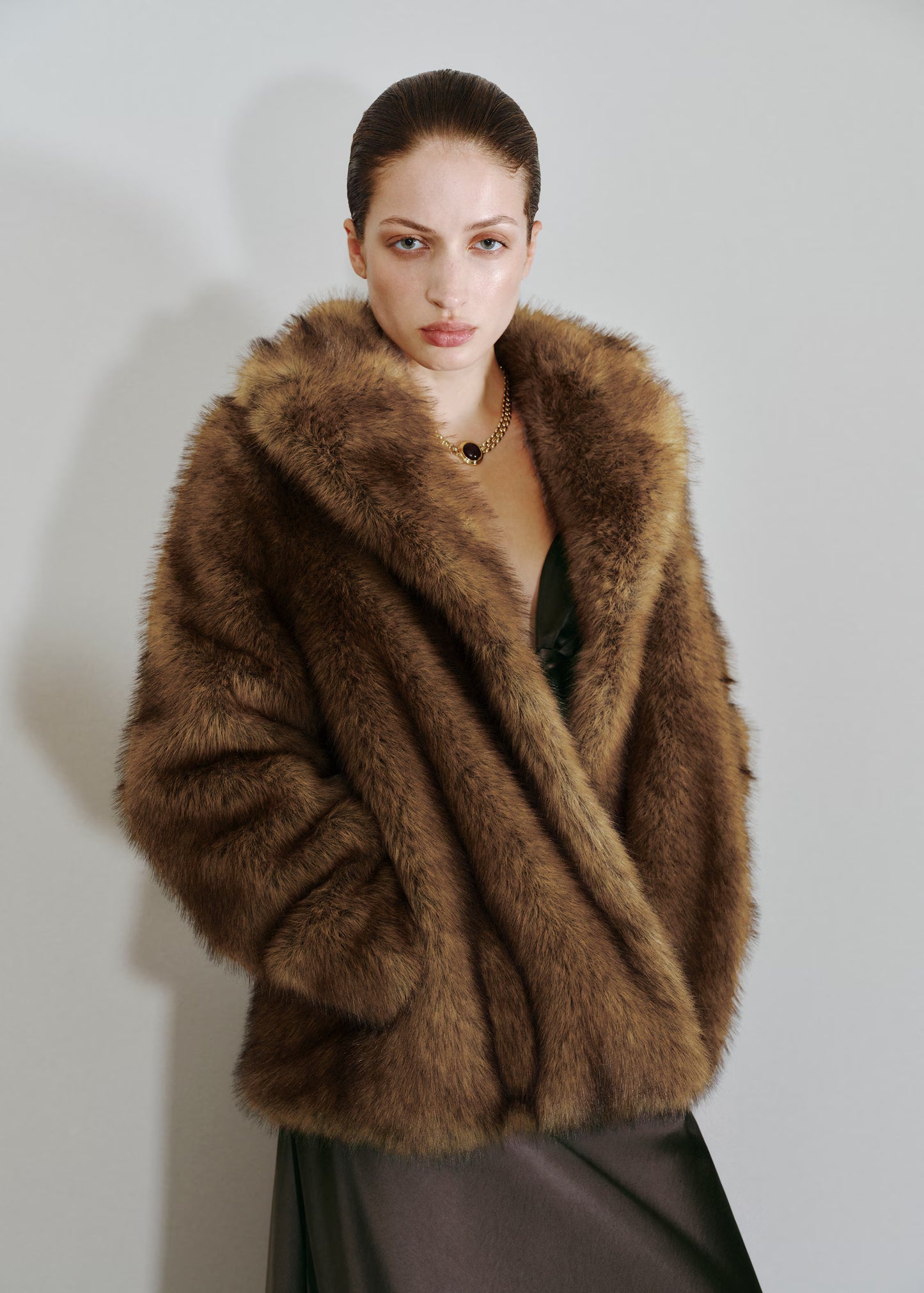 MANGO Faux Fur Effect Coat with Lapels – Timeless Elegance Large