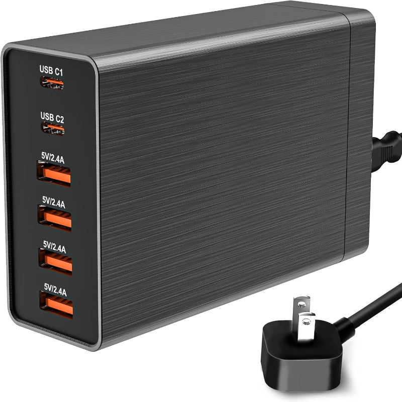 40W Flat Plug 6 Port Multi USB Charging Station with Auto Detect Technology