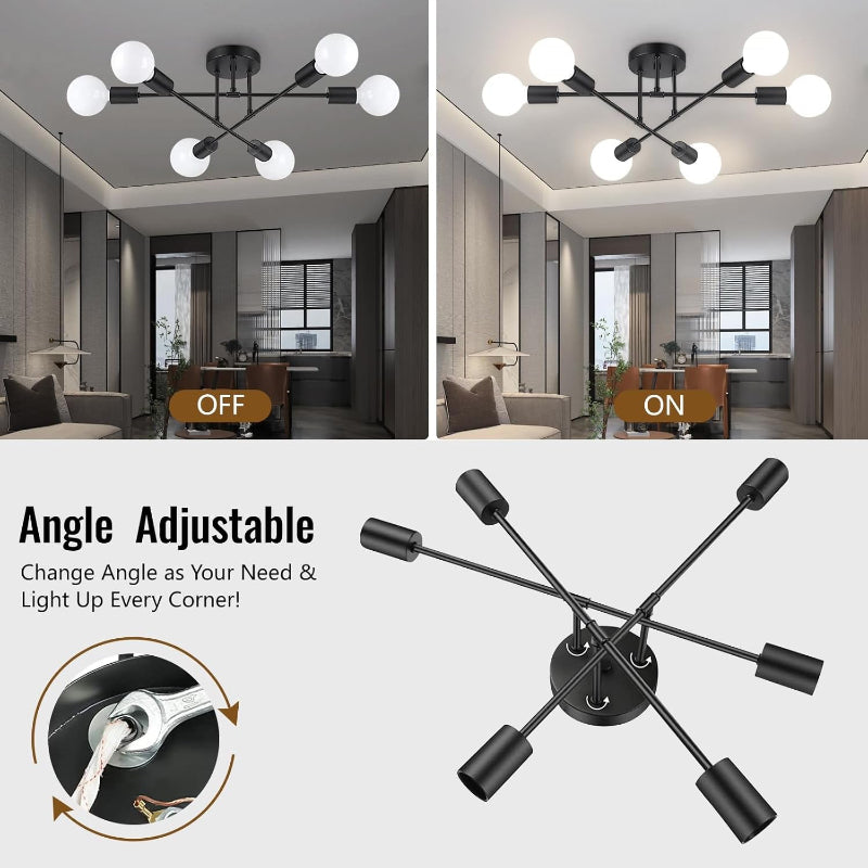 Miri - 6-Light Sputnik Ceiling Light Fixture, Modern Semi-Flush Mount