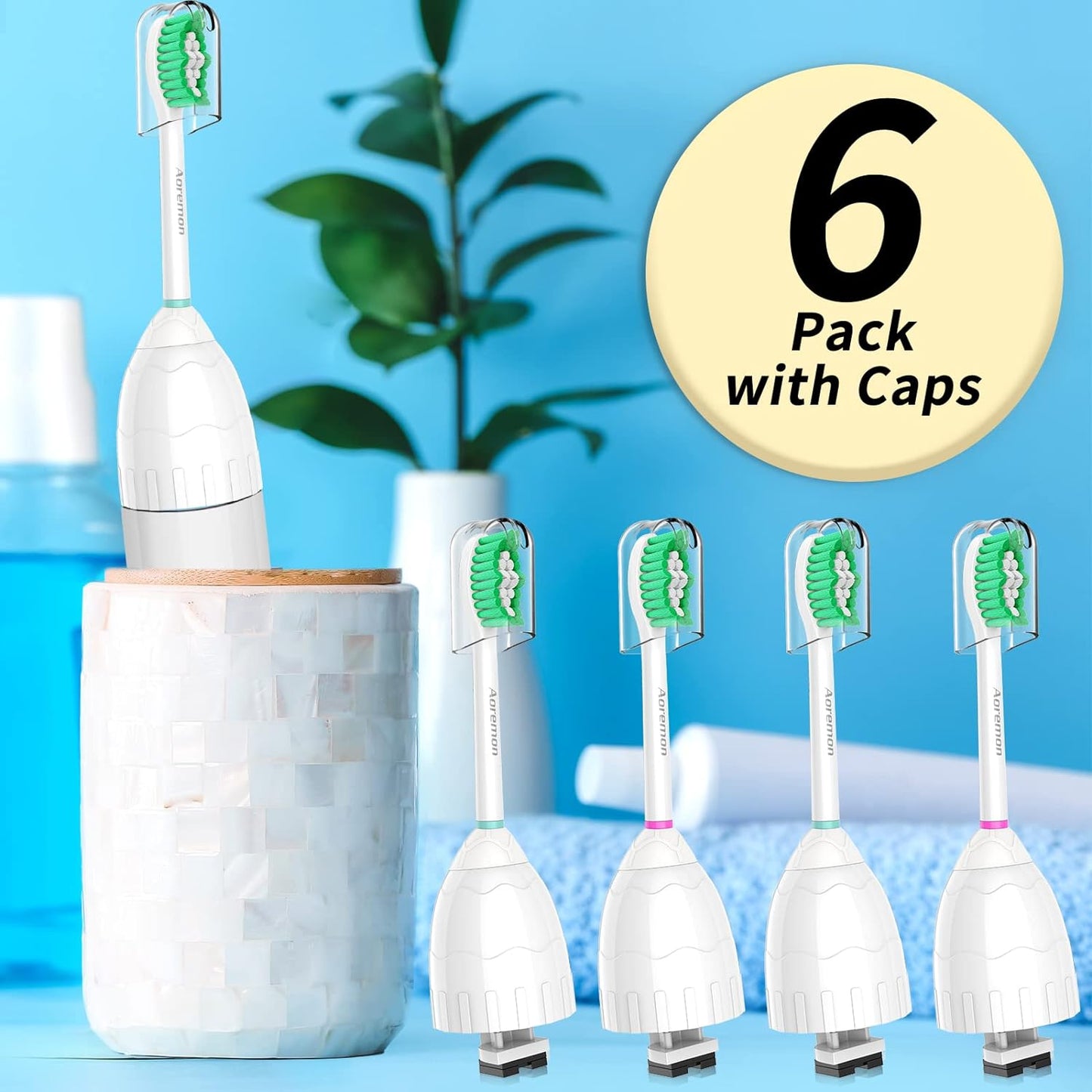 Test 4/3/25 Aoremon Replacement Toothbrush Heads for Philips Sonicare E-Series Essence HX7022/66 and other Screw-on Electric Toothbrush Model, 6 Pack