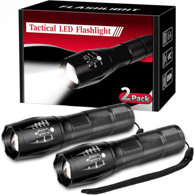 2 Pack Tactical Flashlights  Military Grade 5 Modes 3000 High Lumens Led Waterproof