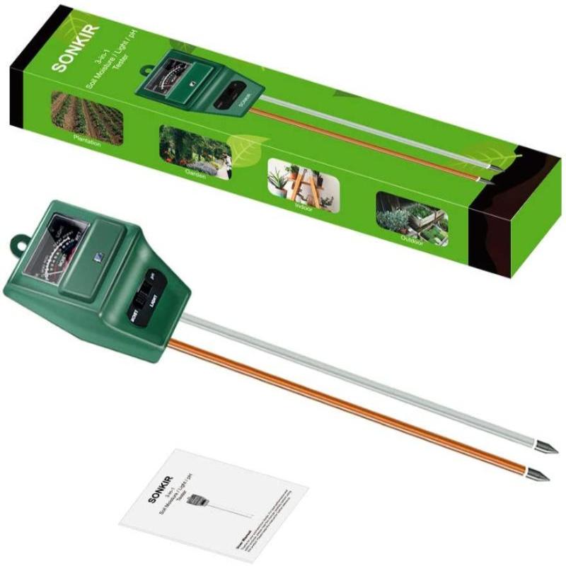 3-in-1 Soil Moisture/Light/pH Tester Gardening Tool - Soil pH Meter, MS02