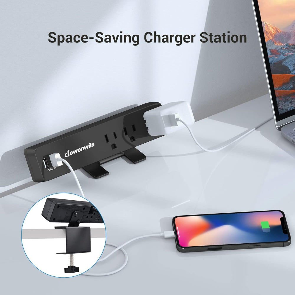 Desktop Power Station with Clamp & 3 AC Outlets(15A/1800W) and 2 USB Ports