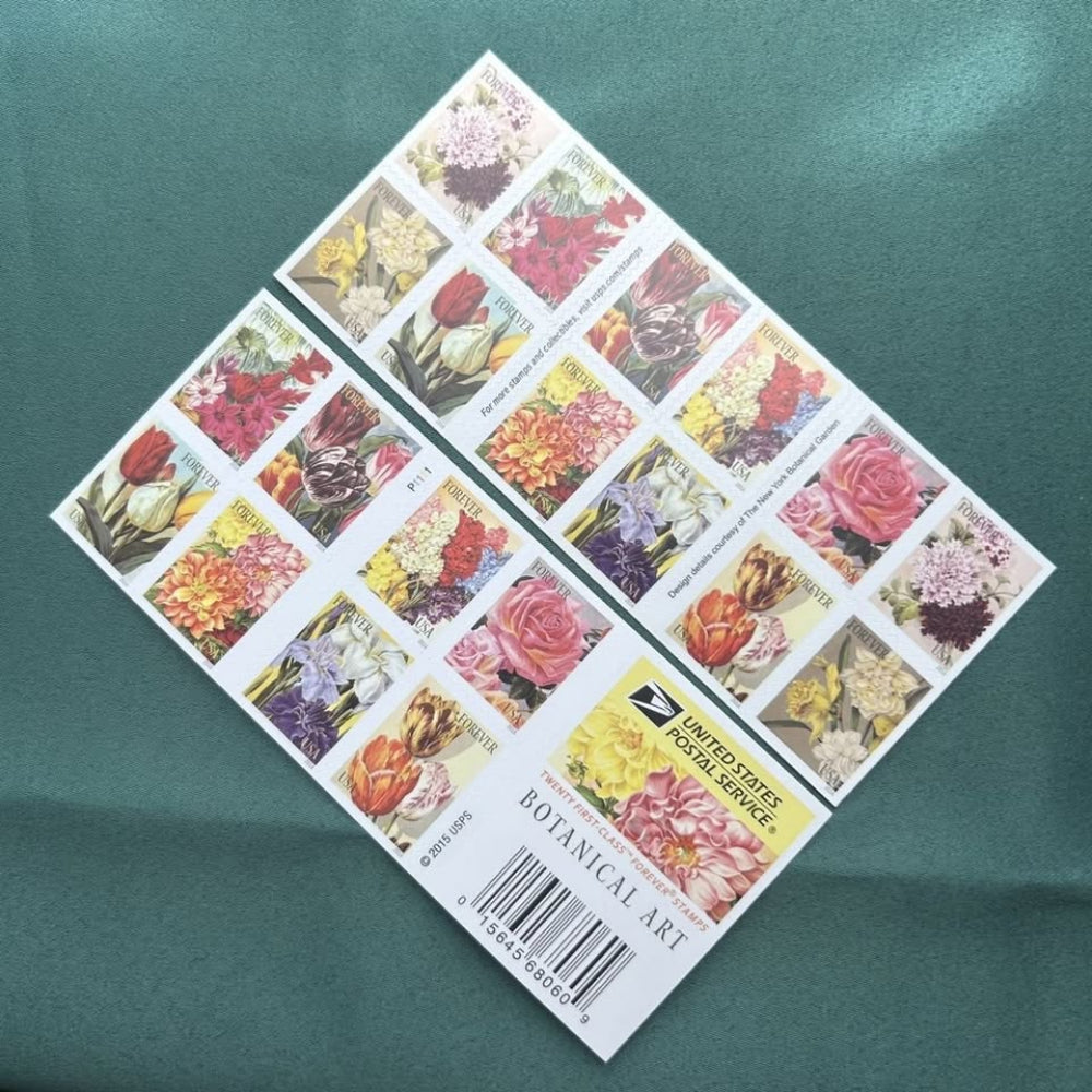 Botanical Art USPS First-Class Mail Forever Postage Stamps - Booklet of 20