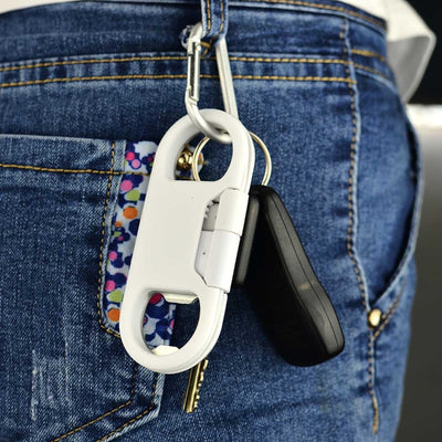 Portable Multifunction Keychain with Lightning Cable, Bottle Opener, and Carabiner