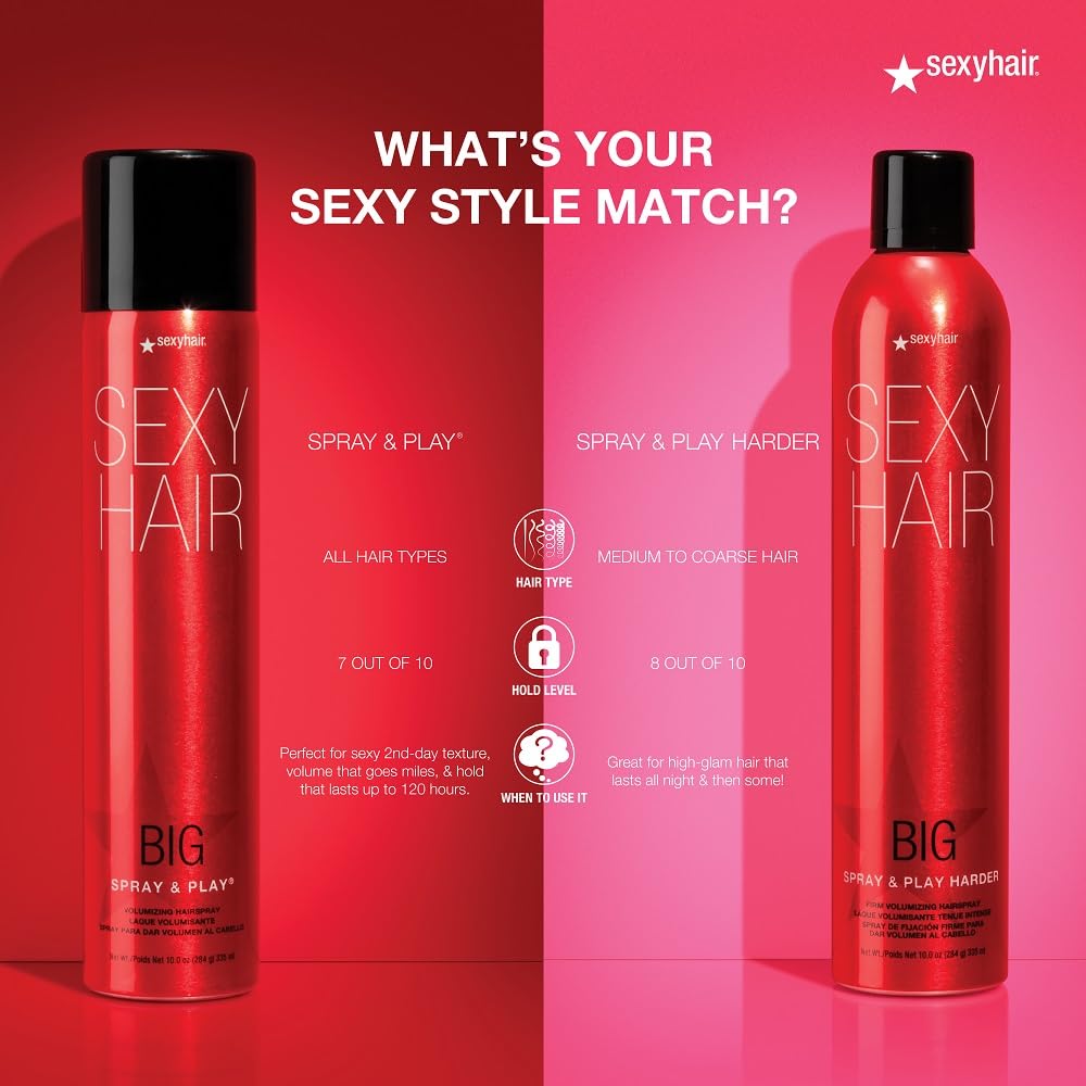 SexyHair Big Spray & Play Harder Firm Volumizing Hairspray – Extreme Hold & Long-Lasting Volume
