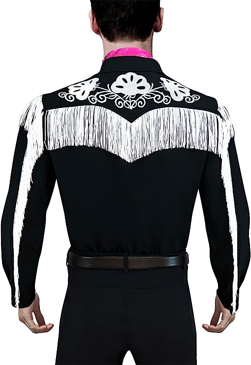 Ken Cowboy Costume With Scarf Western Long Sleeve Fringe Shirt Halloween Cosplay For Mens Boys