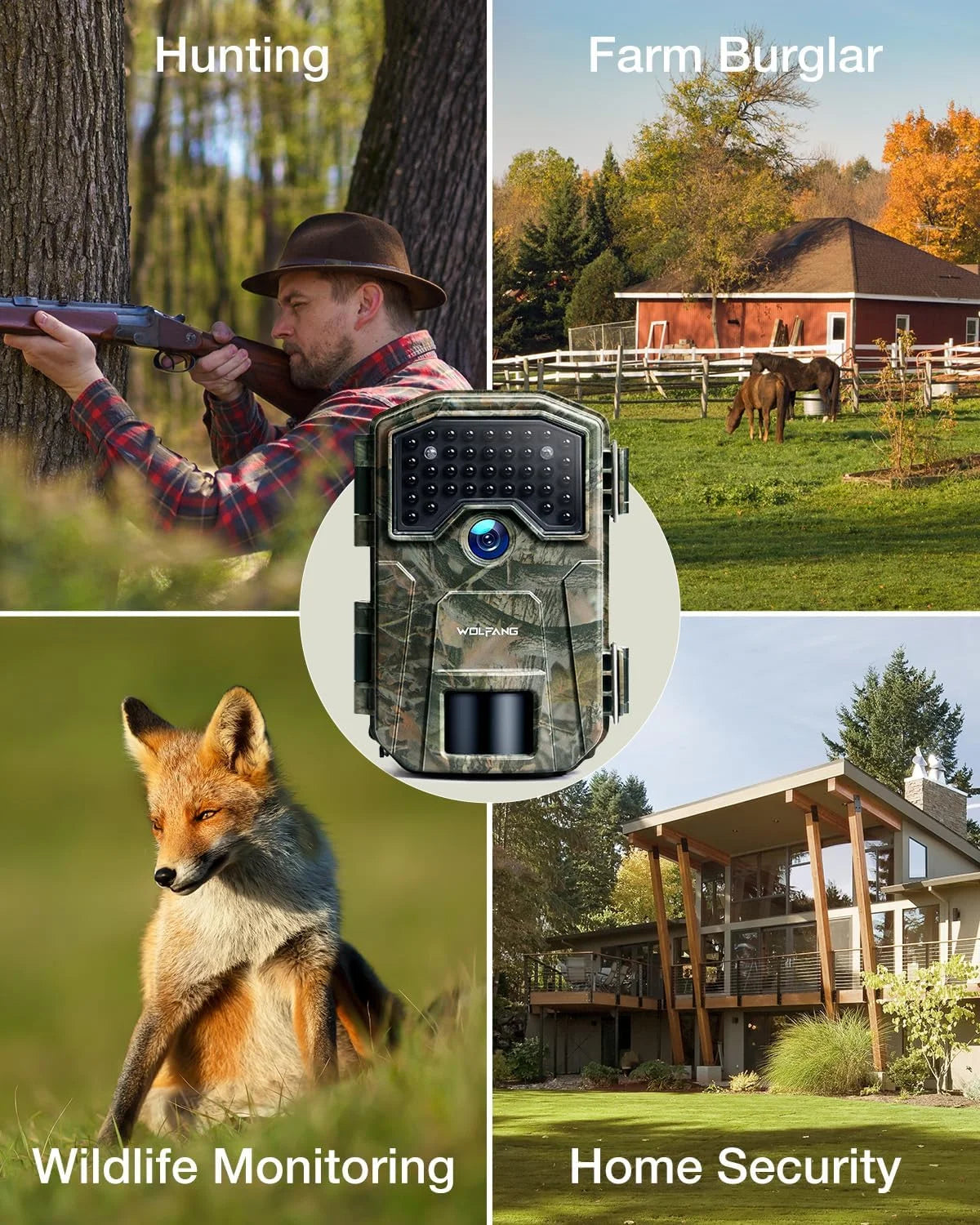 120° Detection Range H60 Infrared Trail Camera, Wildlife Monitor, 1080P, 20MP, Wide Angle Lens