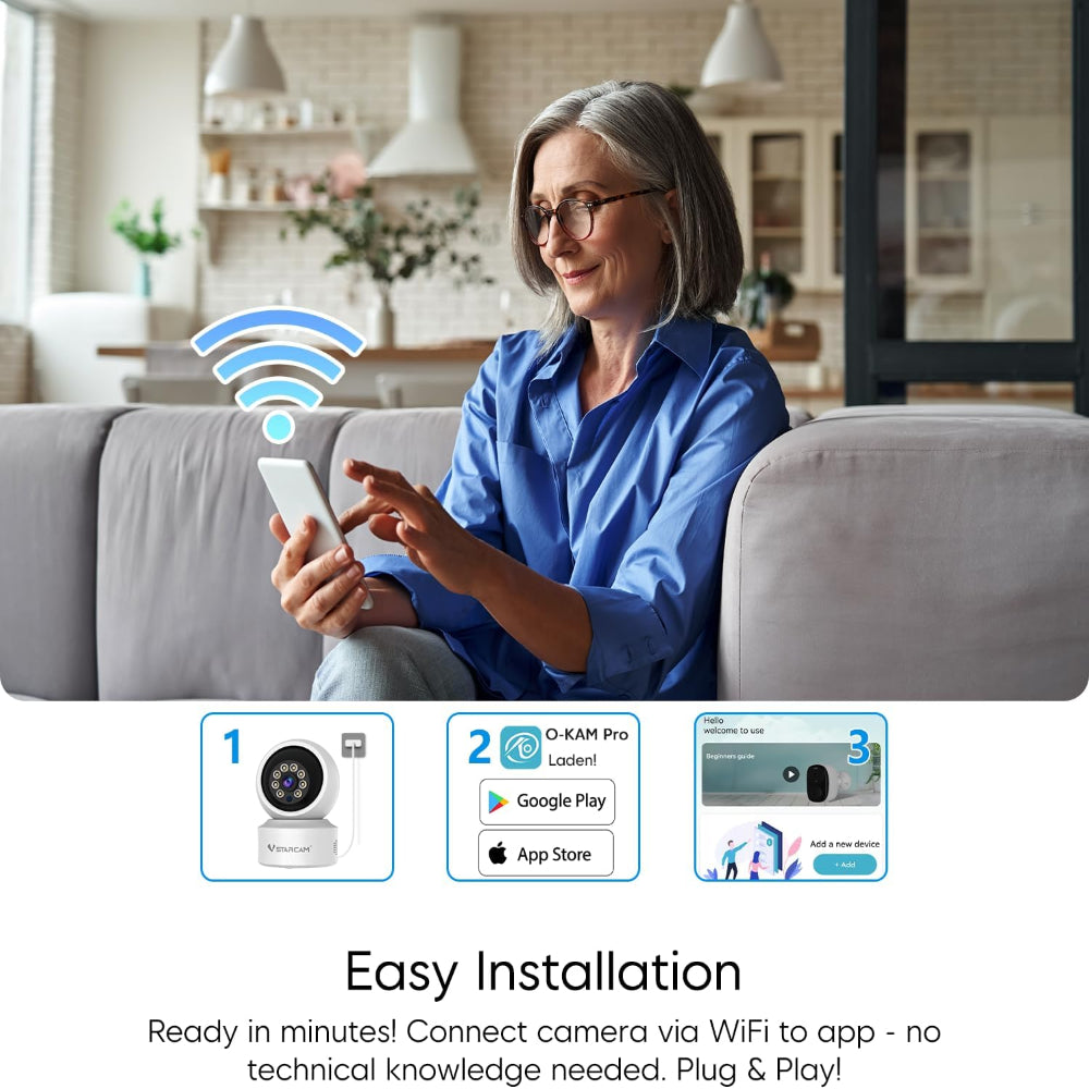 1080P Indoor WiFi Security Camera – 360° Pan Tilt with 5X Zoom, Color Night Vision & 2-Way Audio