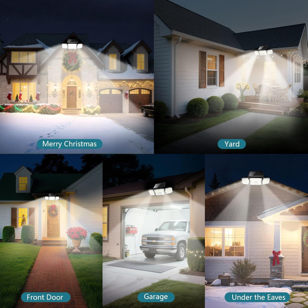 2-Pack Solar Motion Sensor Flood Lights with 3 Adjustable Heads and 200 LEDs