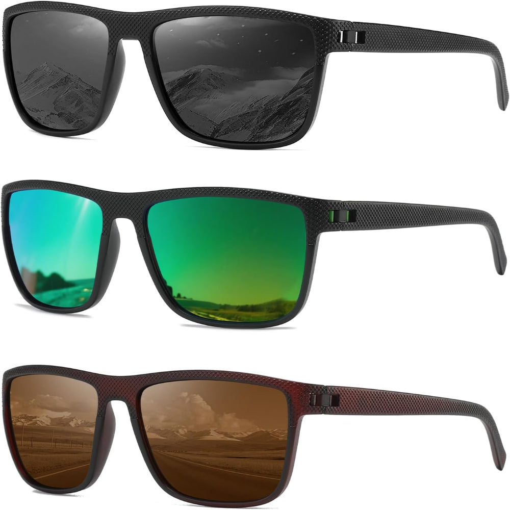 3 Pack Polarized Sunglasses for Men and Women - Color Mirror Lens UV Blocking