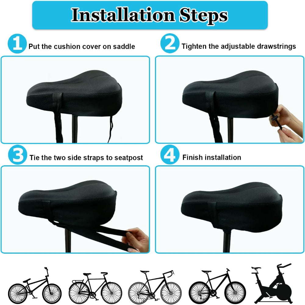 Gel Bike Seat Cover - Padded Bicycle Saddle Cushion for Indoor and Outdoor Cycling