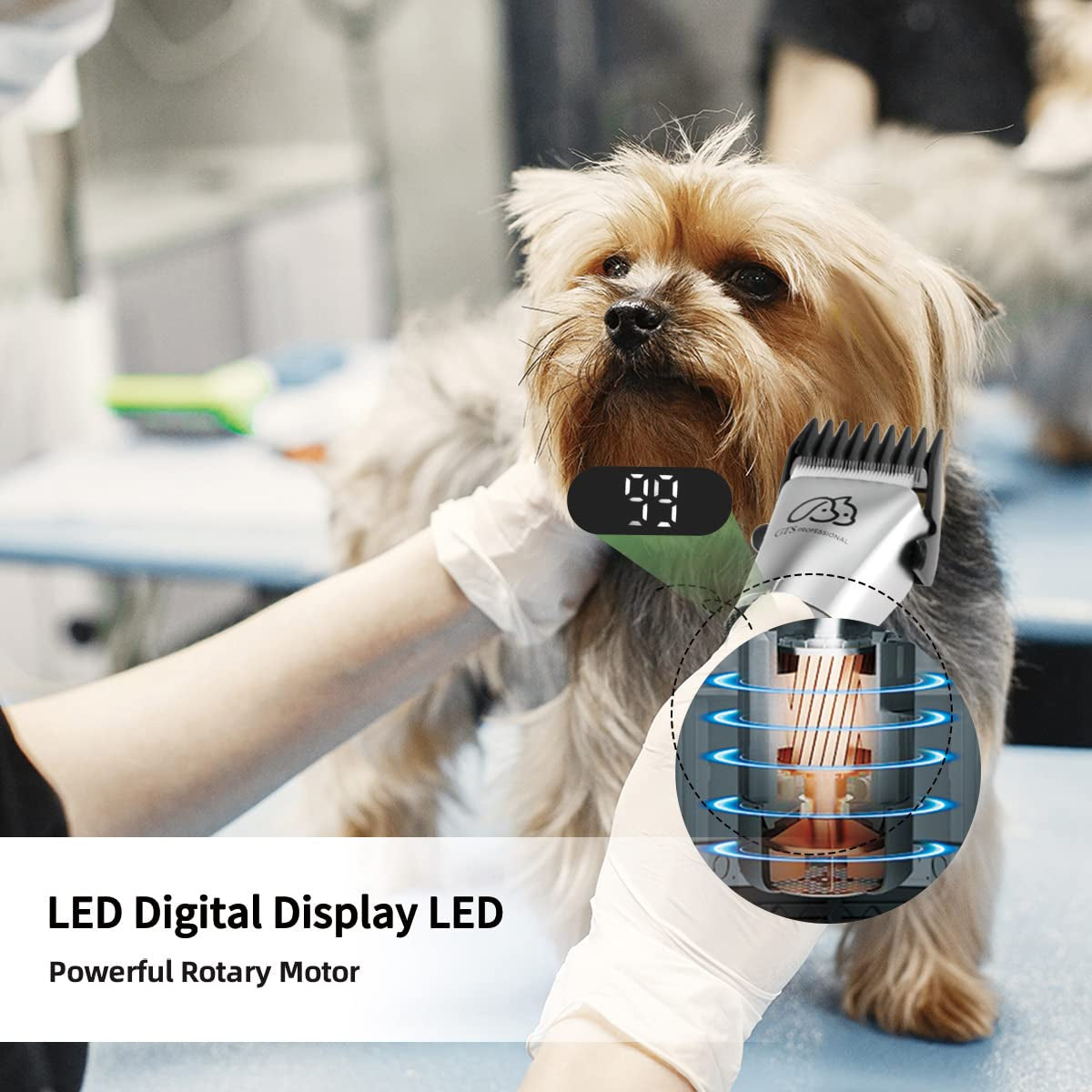 Pet Clippers Professional Dog Grooming Kit Adjustable Low Noise High Power Rechargeable Cordless Pet Grooming Tools , Hair Trimmers for Dogs and Cats, Washable(Ipx5), with LED Display.