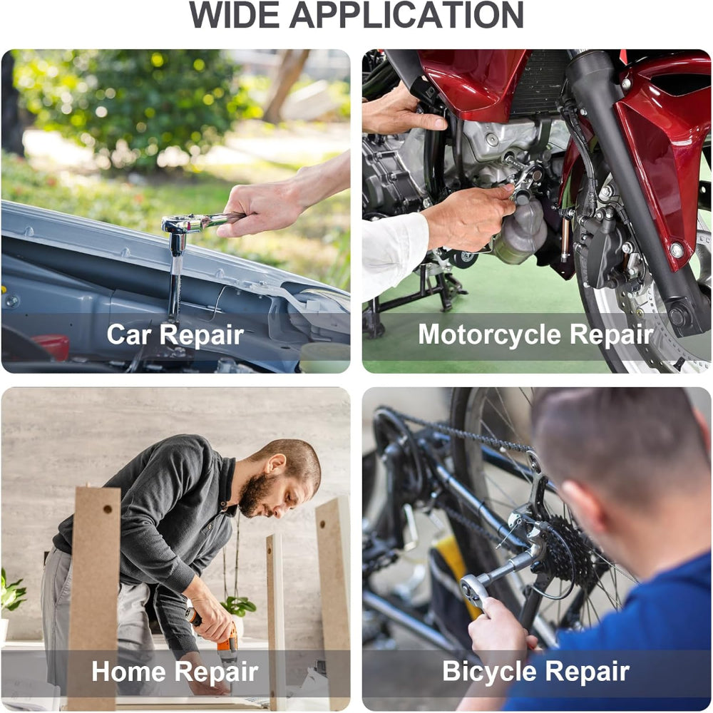 46-Piece Socket Ratchet Tool Set – 1/4 Inch Metric Wrench Kit, Extension Bar, Compact Case