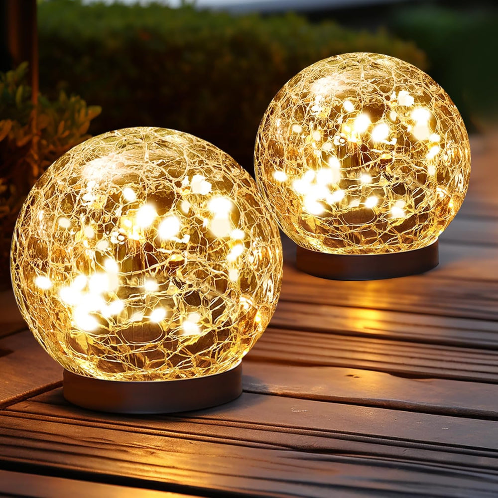 2-Pack Solar Globe Garden Lights – Cracked Glass Ball Outdoor Decor, Waterproof Solar Orbs