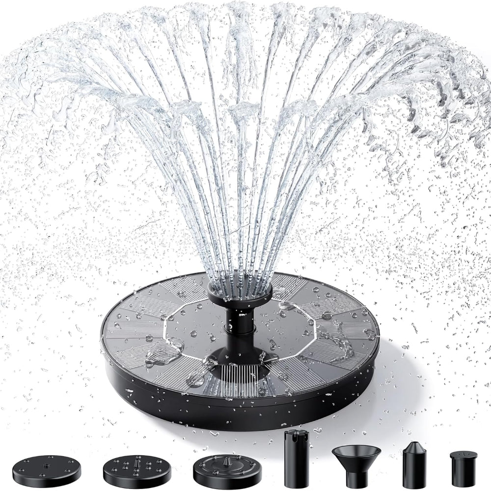 Solar Fountain Pump – Floating Bird Bath Water Fountain with 6 Nozzles for Garden Pond