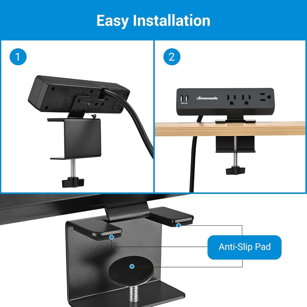 Desktop Power Station with Clamp & 3 AC Outlets(15A/1800W) and 2 USB Ports