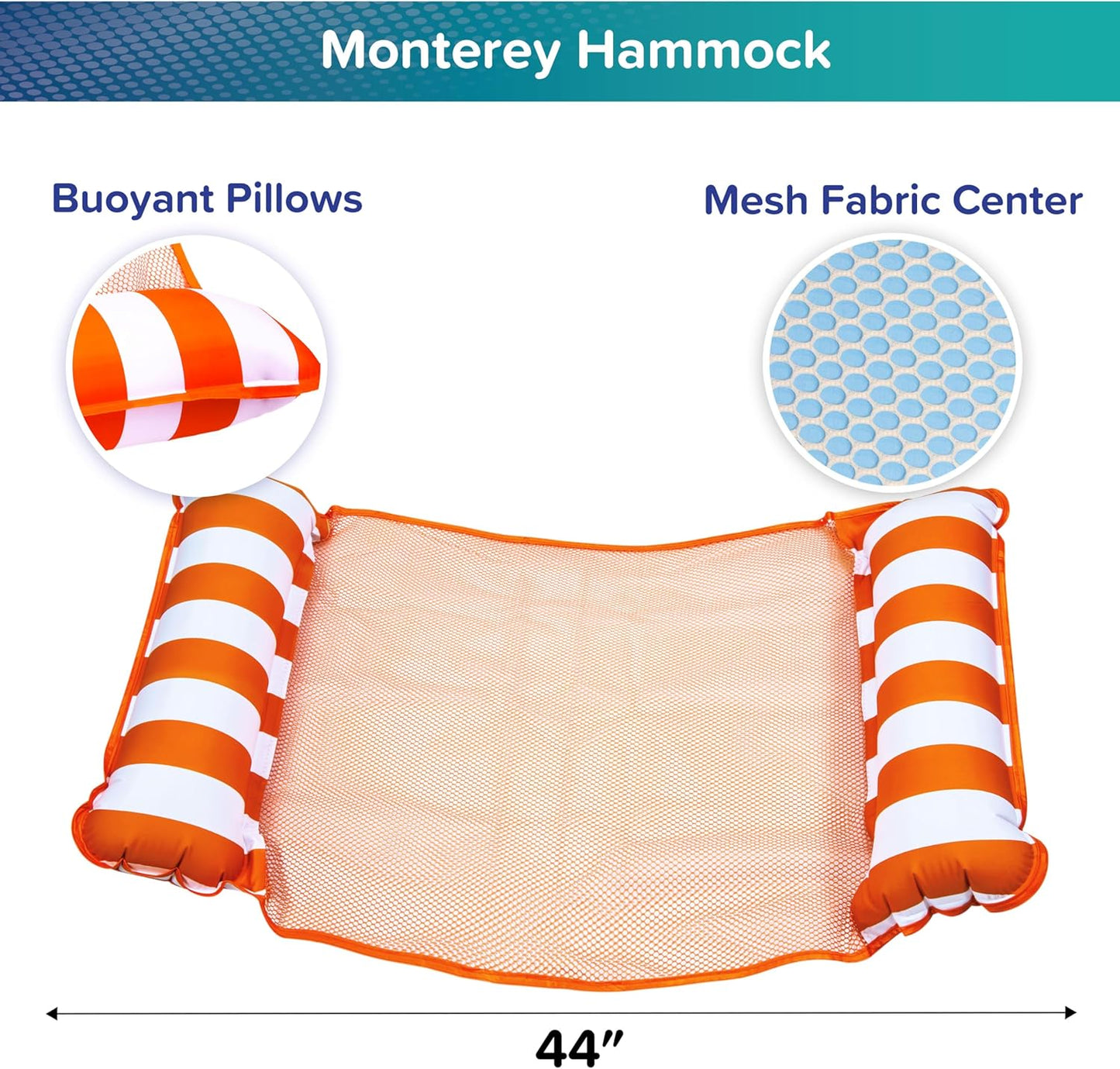 Aqua 4-in-1 Monterey Hammock Pool Float – 2-Pack (Navy Blue & Orange)