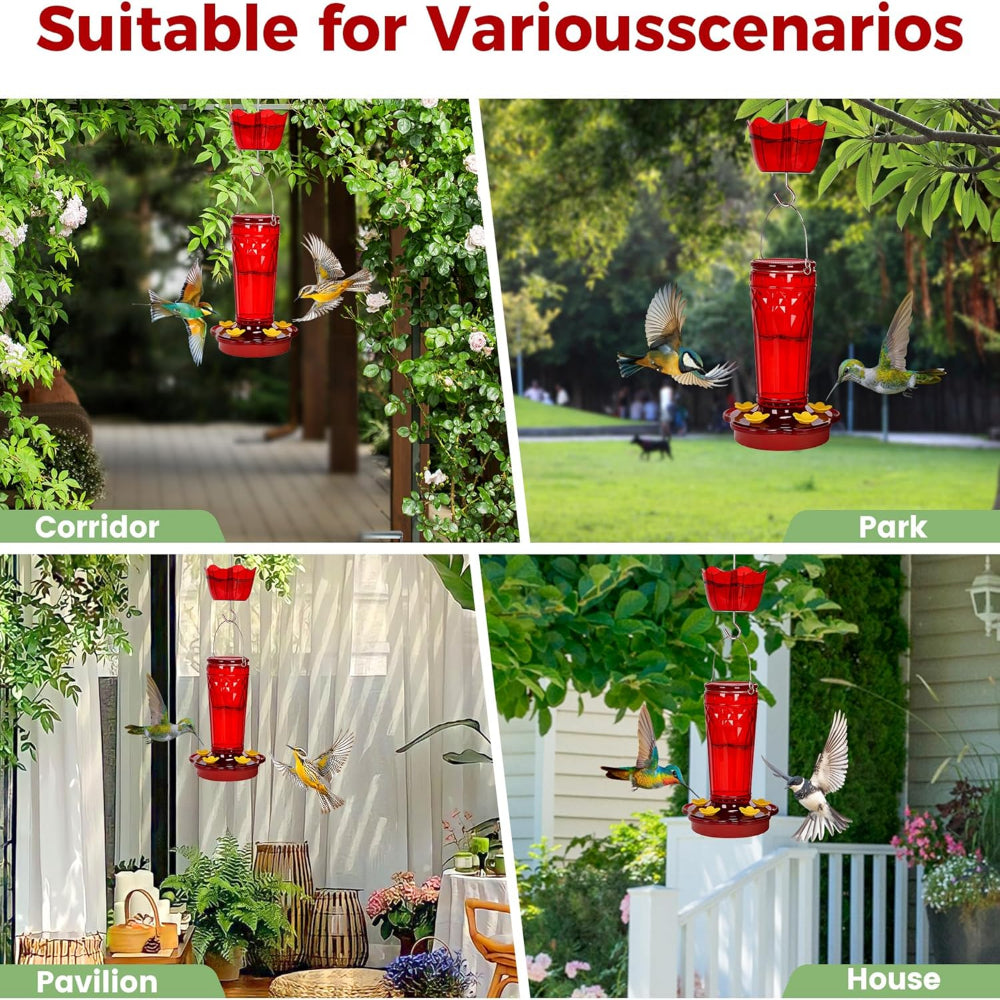 2 Pack Glass Hummingbird Feeders - Hanging Outdoor Bird Feeders with Ant Moat