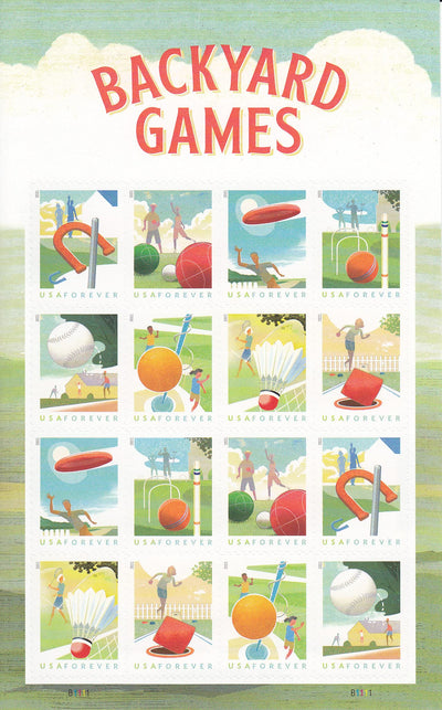 USPS Backyard Games Forever Stamps - Sheet of 16 First Class Forever Stamps