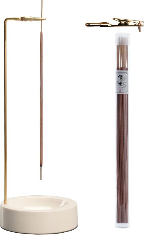 Ceremony Wooden Incense Holder for Sticks with Glass Ash Catcher - Includes 20 Incense Sticks and a Ash Brush