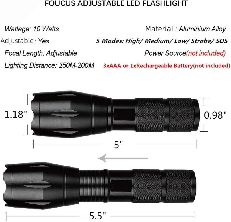 2 Pack Tactical Flashlights  Military Grade 5 Modes 3000 High Lumens Led Waterproof