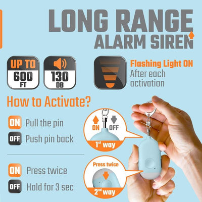 Rechargeable Self Defense Keychain Alarm – 130 dB Loud Emergency Personal Siren Ring with LED Light – SOS Safety Alert Device