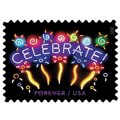Neon Celebrate! USPS First-Class Mail Forever Postage Stamps - 1 Sheet of 20