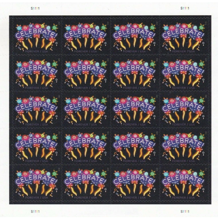 Neon Celebrate! USPS First-Class Mail Forever Postage Stamps - 1 Sheet of 20