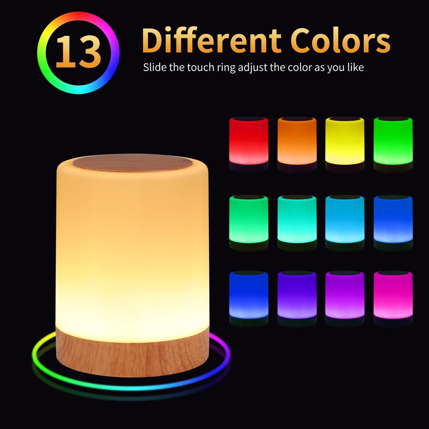 USB Rechargeable Desk Lamp with Remote Control - 13 RGB Colors & 5 Brightness, Dimmable