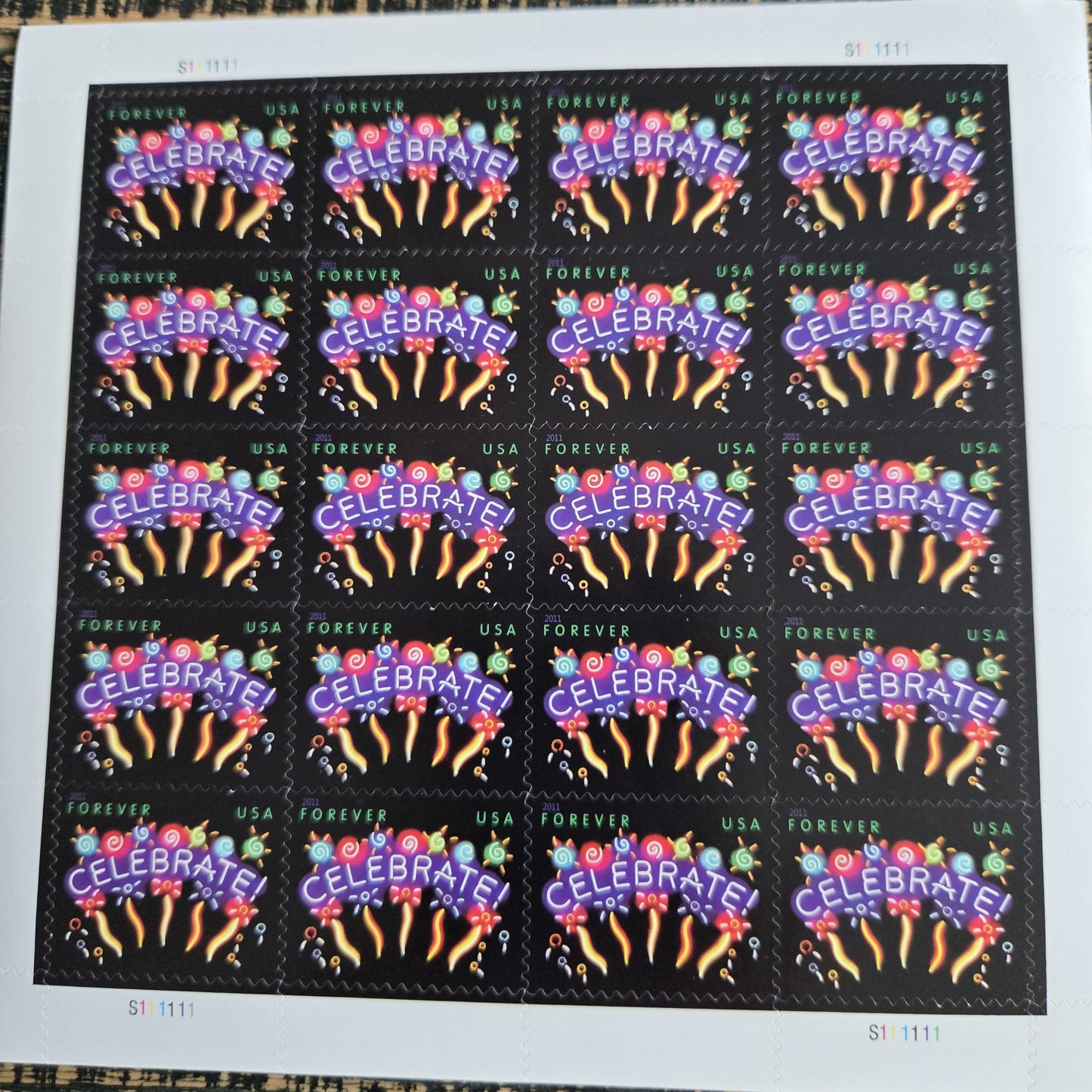 Neon Celebrate! USPS First-Class Mail Forever Postage Stamps - 1 Sheet of 20