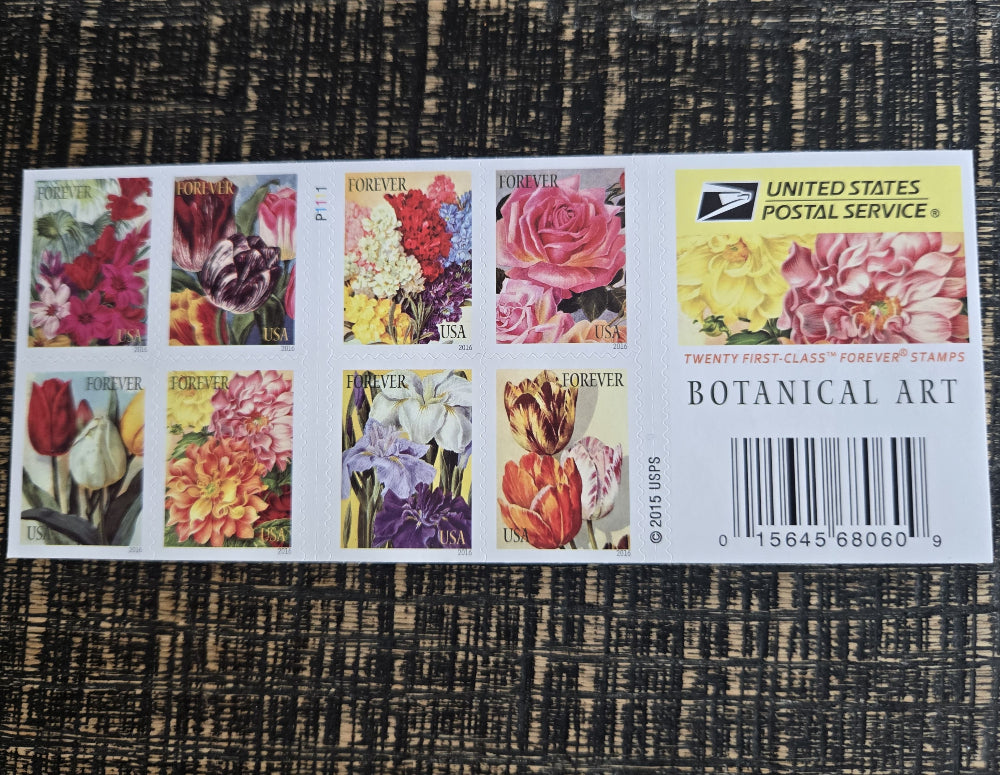Botanical Art USPS First-Class Mail Forever Postage Stamps - Booklet of 20