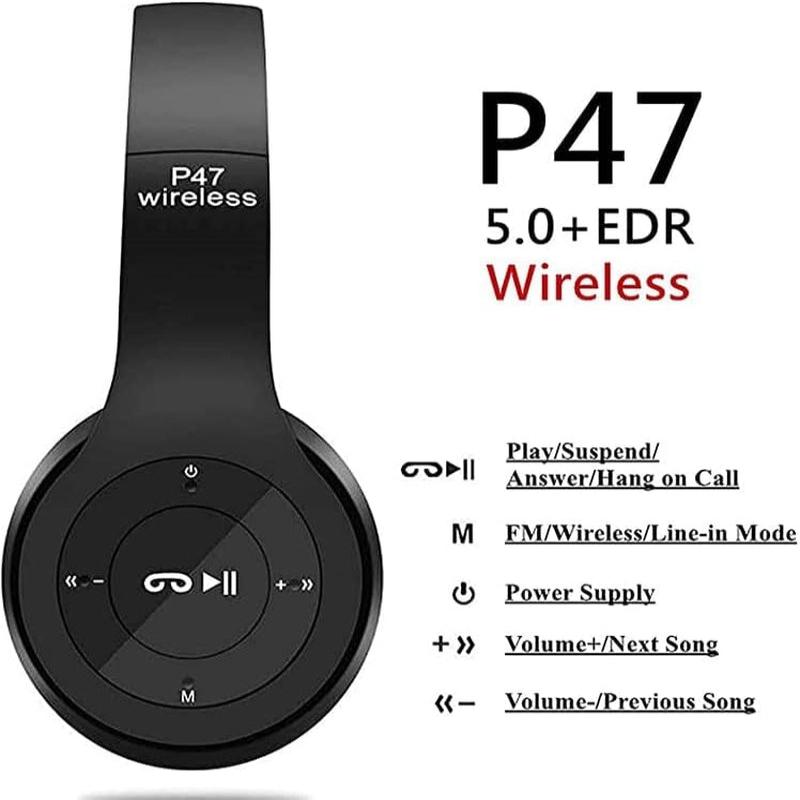 Wireless Headphones Over Ear P47 Super Bass 5.1, Volume Control, Bluetooth, Card Support SD, LED Lights