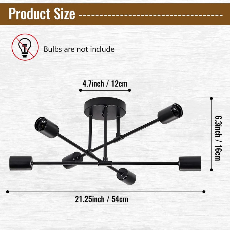 Miri - 6-Light Sputnik Ceiling Light Fixture, Modern Semi-Flush Mount