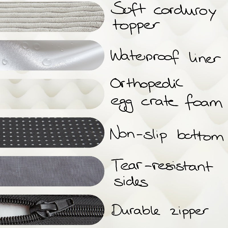 Orthopedic Dog Bed for Large Dogs with Egg Crate Foam Support and Non-Slip Bottom, Waterproof and Machine Washable Removable Cover